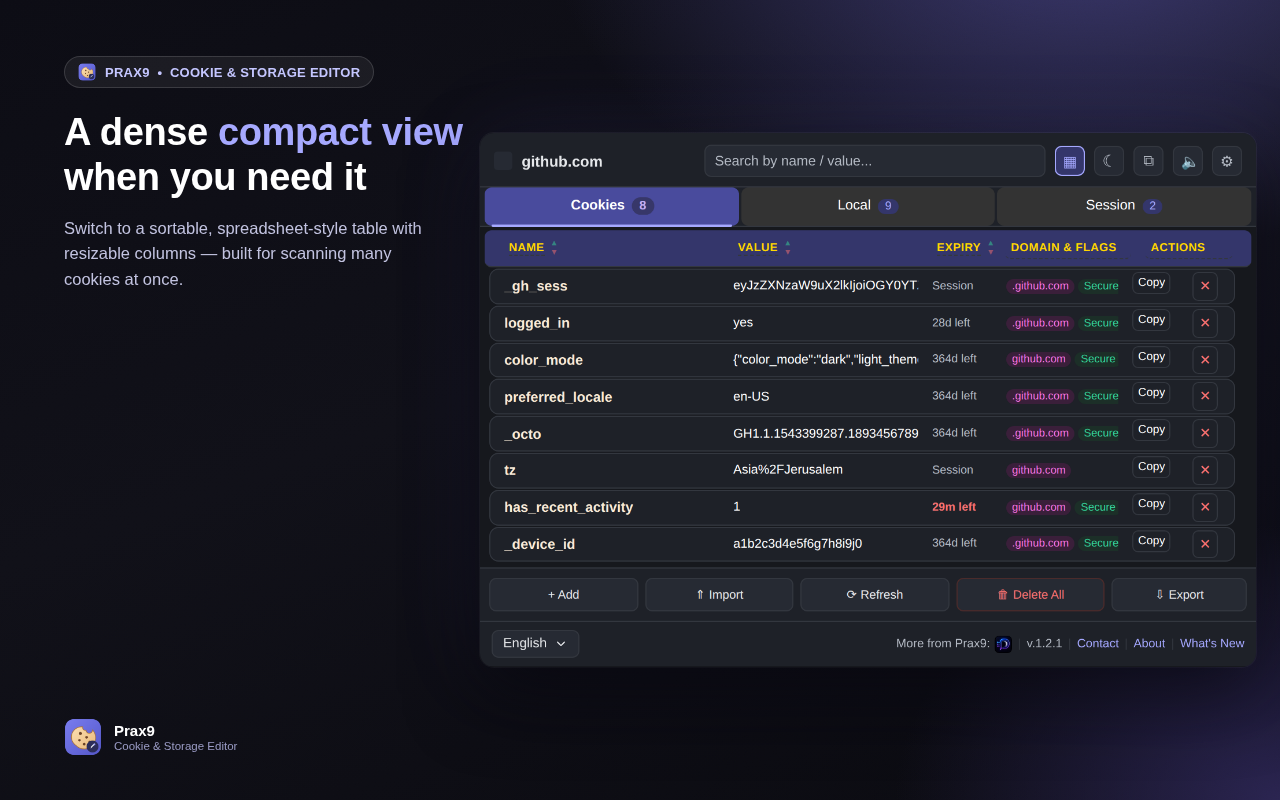 Prax9 Cookie & Storage Editor screenshot 2