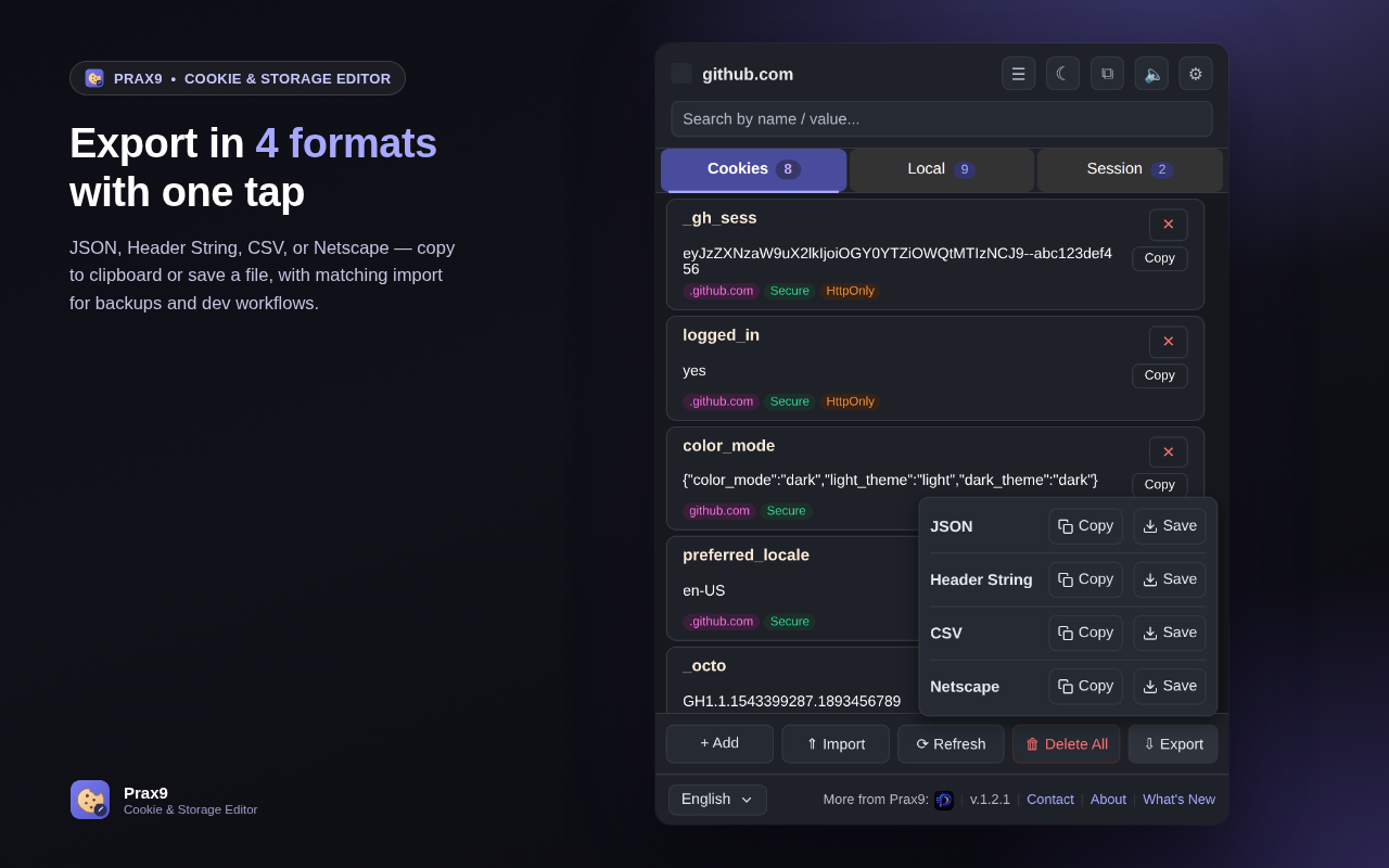 Prax9 Cookie & Storage Editor screenshot 3