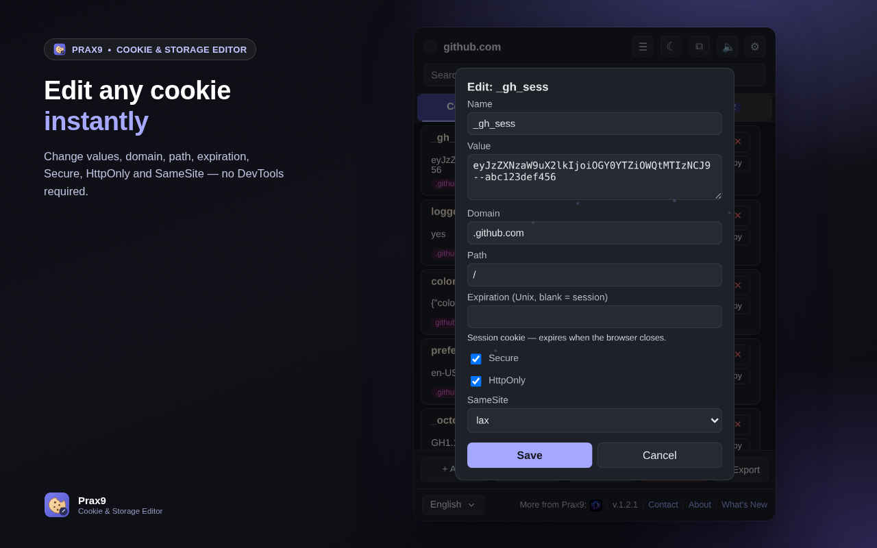 Prax9 Cookie & Storage Editor screenshot 4