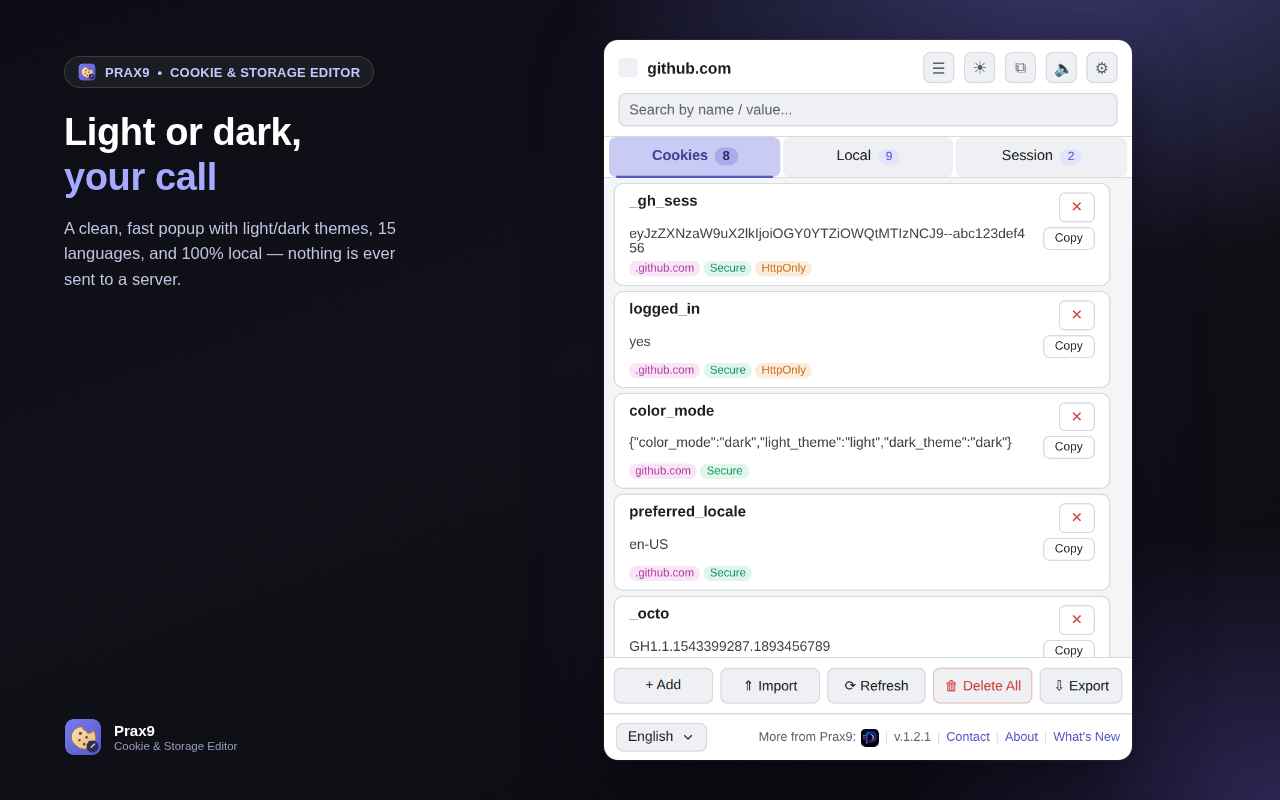 Prax9 Cookie & Storage Editor screenshot 5