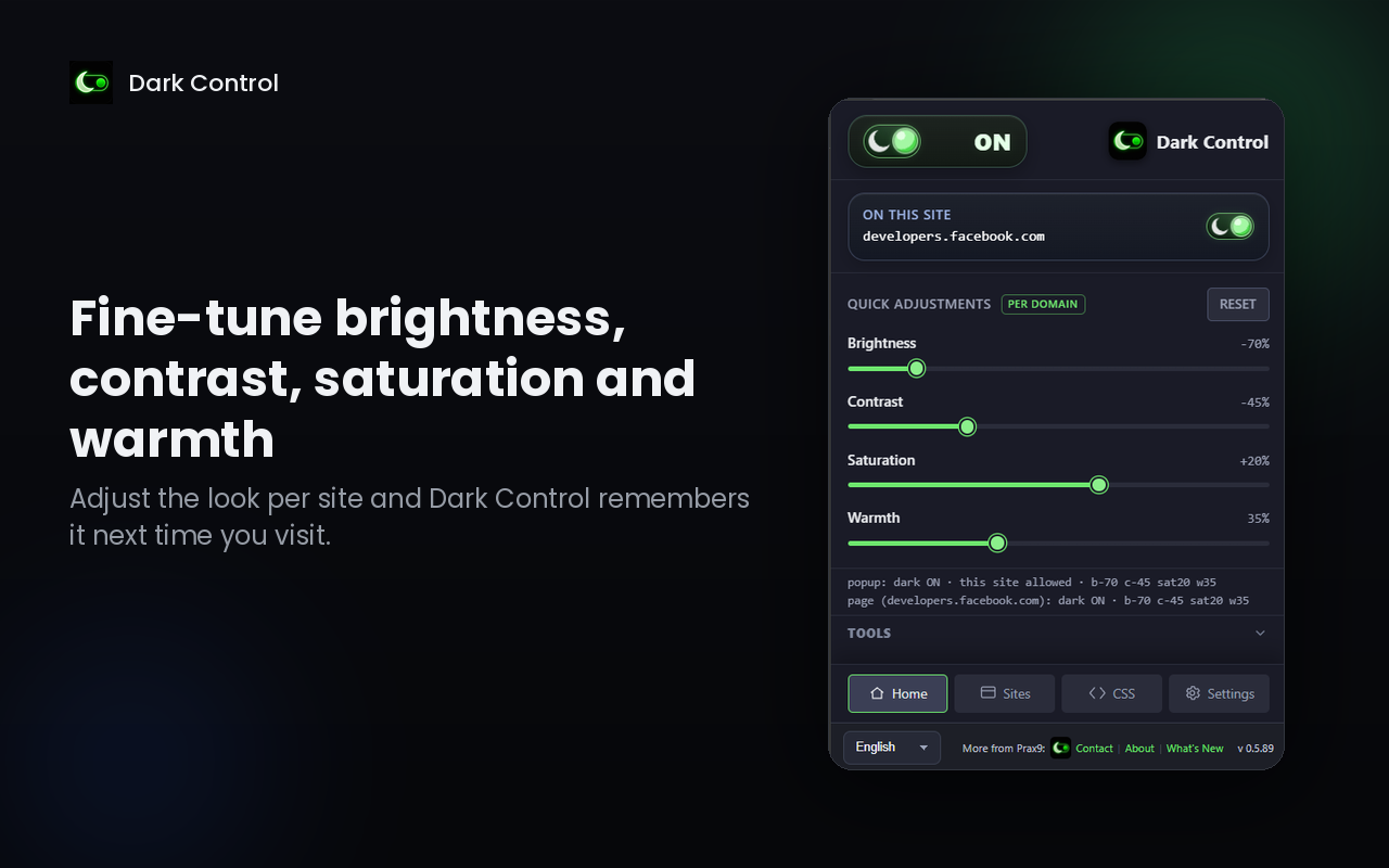 Brightness, contrast, saturation and warmth controls