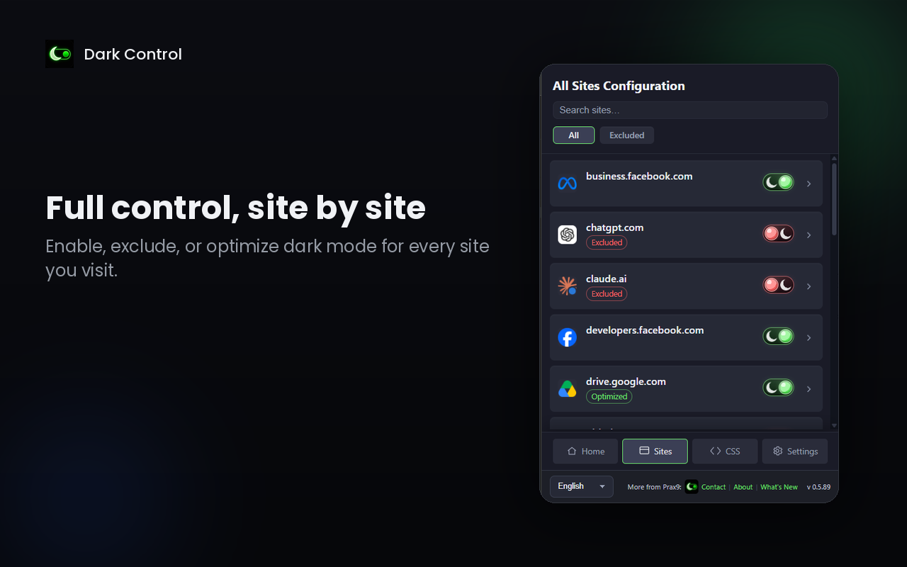 Per-site dark-mode configuration